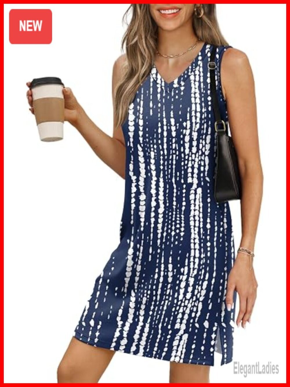 Sleeveless V-Neck Knee-Length Swing Sundress with Split